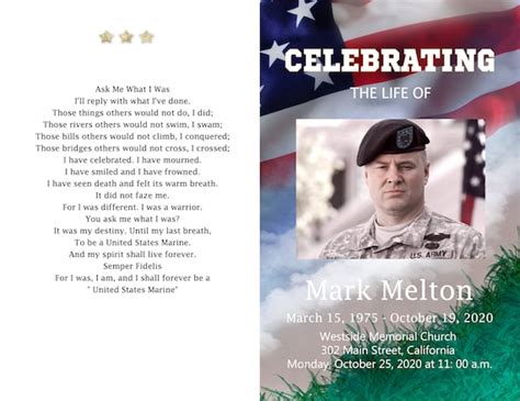 Military Obituary Program Funeral Card Military American Etsy