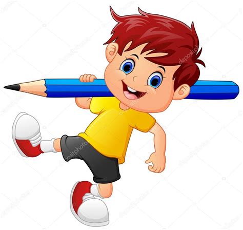 Little Boy Holding Pencil — Stock Vector © Dualoro 132501996