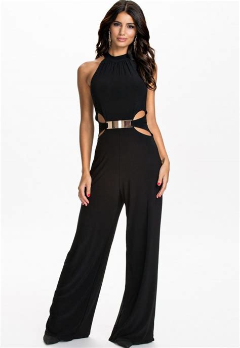 Women Sleeveless Cut Outs Black Halter Top Jumpsuit Online Store For