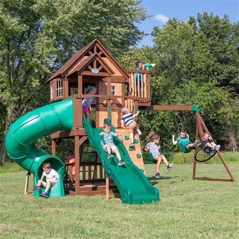 Backyard Discovery Skyfort All Cedar Wooden Swing Set With Tube Slide