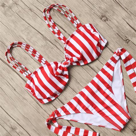 sexy brazilian bikini 2018 swimwear women swimsuit striped bikini set bandage bathing suit beach