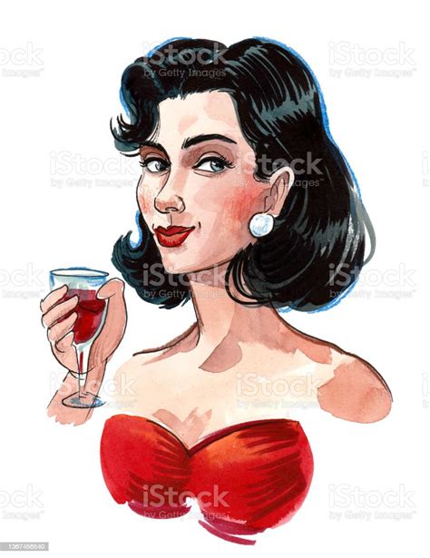 Beautiful Woman With A Glass Of Red Wine Stock Illustration Download Image Now Red Adult