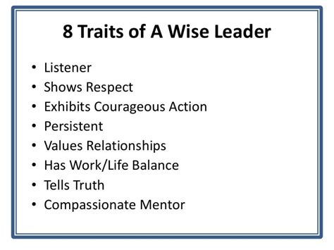 8 Traits Of A Wise Leader Handout