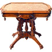 Antique Victorian Walnut Renaissance Marble Top Parlor Center Table. Burled Walnut Renaissance ...