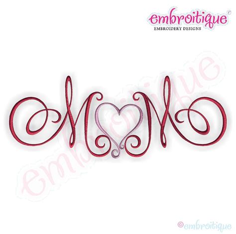 Embroitique Mom With Heart Calligraphy Script Embroidery Design Large
