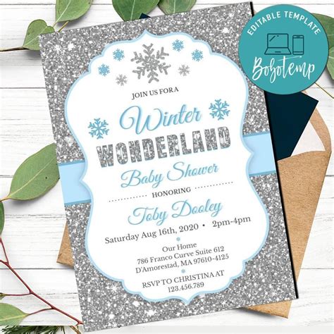 Winter Wonderland Boy Baby Shower Invitation Printable Diy Bobotemp