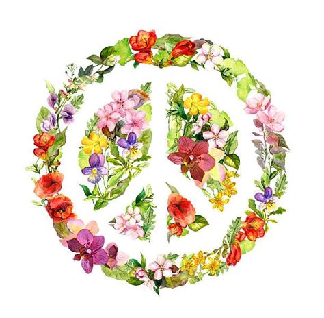 Floral Peace Sign With Flowers For Peace Day Watercolor Watercolor