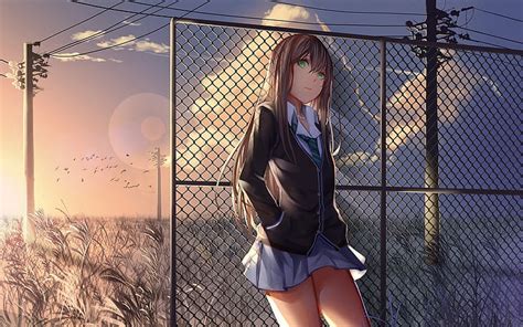 3840x2160px Free Download Hd Wallpaper Sunset Anime Girl Poles