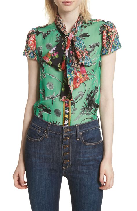 Alice Olivia Bow Neck Mixed Print Blouse Nordstrom