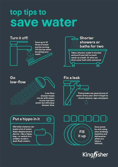 Kingfisher Sustainable Top Tips Saving Water A4 Poster Martin Lock