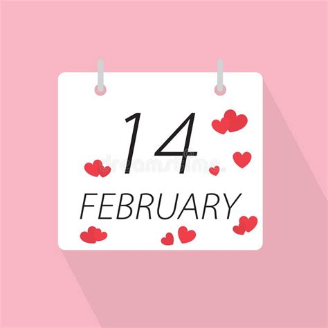 Calendar Page With Valentine`s Day 14 February Date Stock Vector