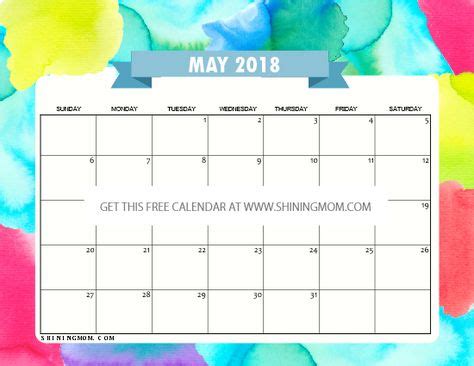 Free Printable May 2018 Calendar: 12 Designs! | May 2018 calendar, Free calendar, Calendar