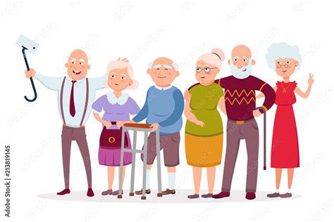 Set Of Cheerful Senior People Hipsters Gathering And Having Fun Old