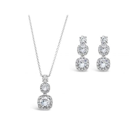 Rhodium Plated Cubic Zirconia Necklace And Earring Set S