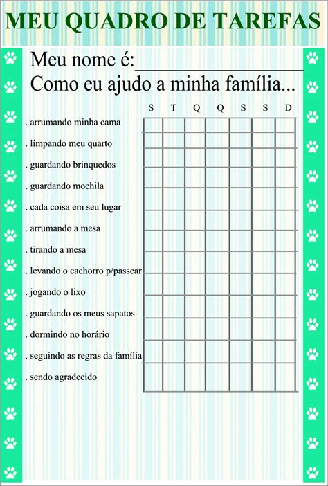 Lista De Tarefas Para Os Filhos Para Imprimir