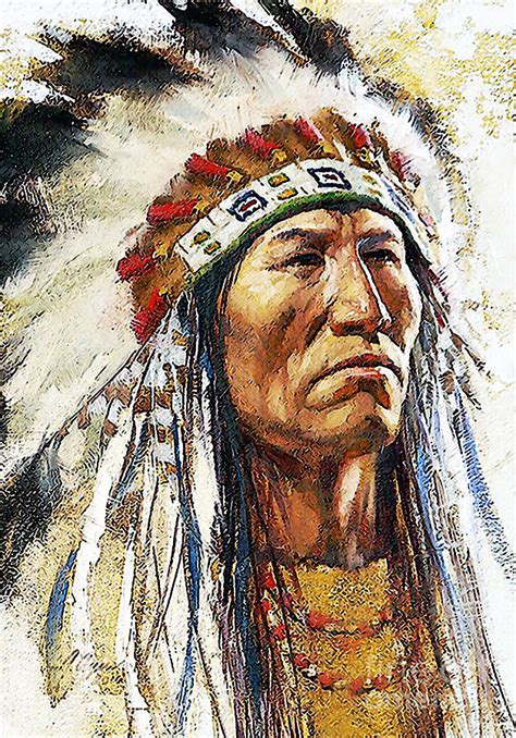 Native American Shaman Face Watercolor Oil Digital Art By Trindira A