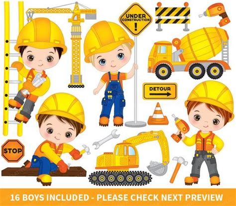 Construction Boys Clipart Vector Construction Clipart Boys Etsy
