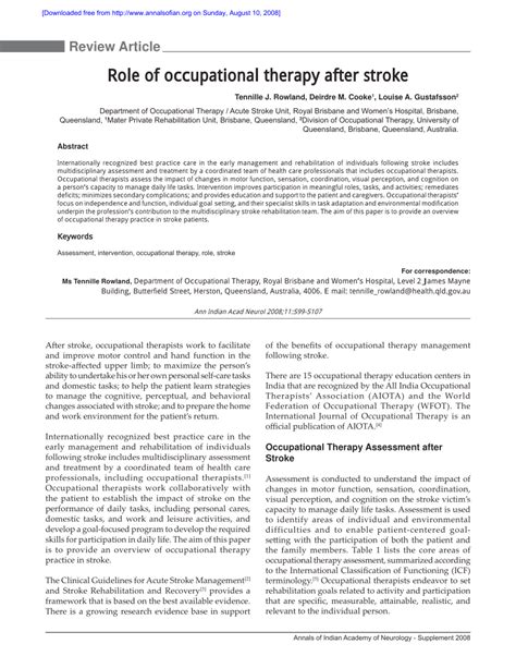 Pdf Role Of Occupational Therapy After Stroke