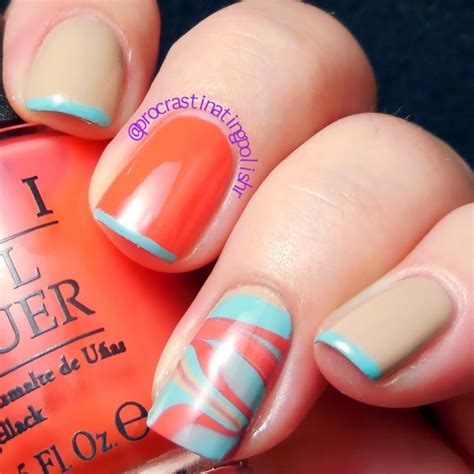 Mix Of Turquoise And Coral Colors For Adorable Summer Nail Art