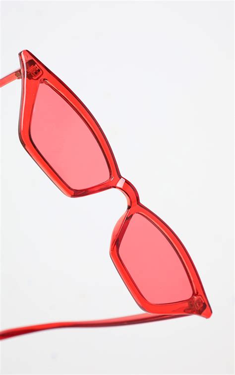red narrow slim angular cat eye sunglasses prettylittlething