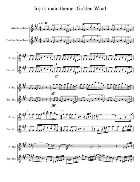 Jojos Main Theme Golden Wind Sheet Music For Saxophone Alto