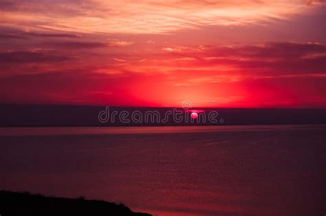 Sunset With Views Of The Sea In The Crimea Red Sky And Bright Lillac