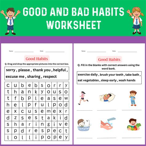 Good And Bad Habits In School Worksheet For Kindergarten Printable And
