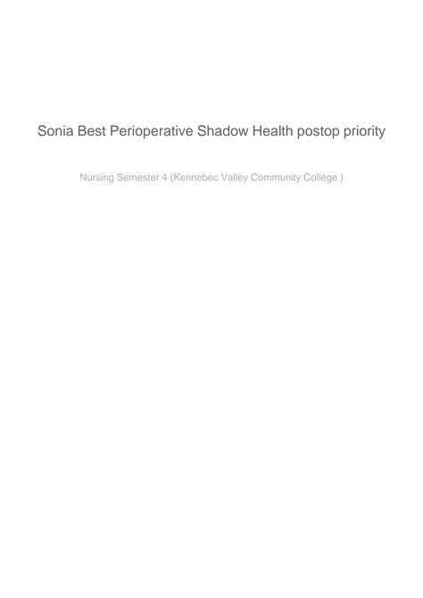 SOLUTION: Sonia best perioperative shadow health post op priority