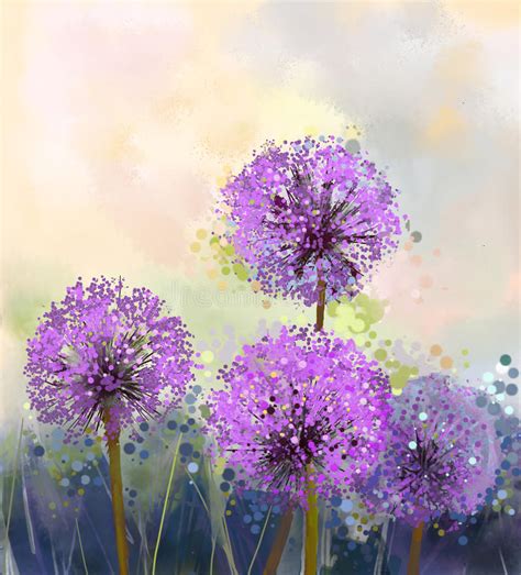 Oil Painting Purple Onion Flower Stock Illustration