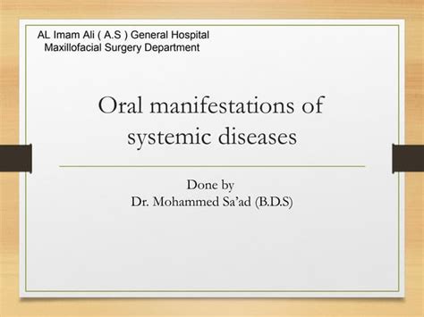 Oral Manifestations Of Systemic Diseases Ppt