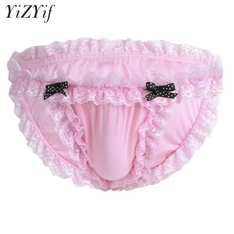 Yizyif Sexy Men Maid Soft Floral Lace Lingerie Gay Men So Sissy Panties Bikini Briefs Jockstrap