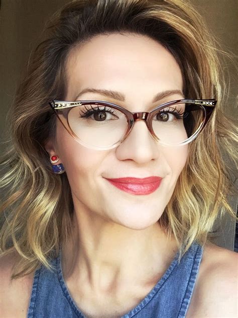 50s Vintage Style Rockabilly Cat Eye Ombre Demi Pinup Clear Eyeglasses