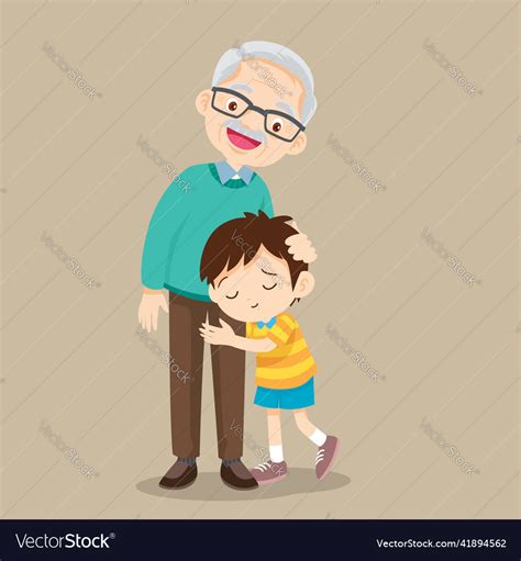 Grandson Hugging His Grandfather Royalty Free Vector Image