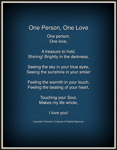 One Person, One Love Poem by Ronald Chapman - Poem Hunter