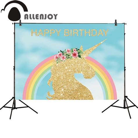 Allenjoy Photo Background Golden Unicorn Rainbow Birthday Party Light