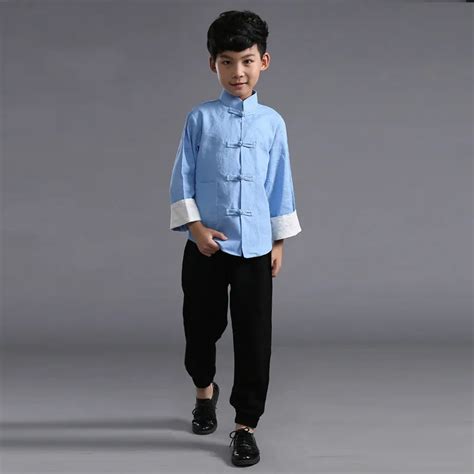 Shirtpants Flax Children Chinese Ming Costume Boy Chinese Tunic Suit