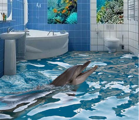 3d Dolphin Feeding 182 Floor Mural Self Adhesive Sticker Bathroom Non