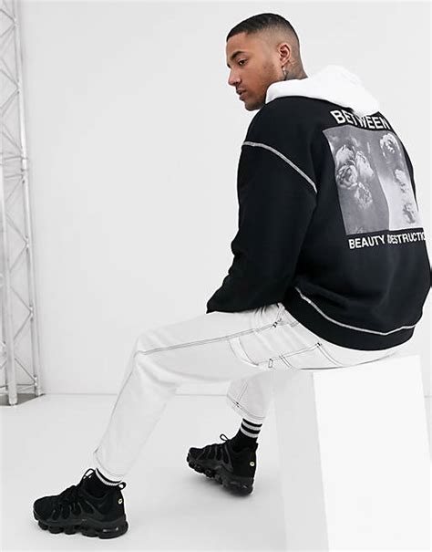 Asos Design Oversized Hoodie With Photographic Back Print In Black Asos