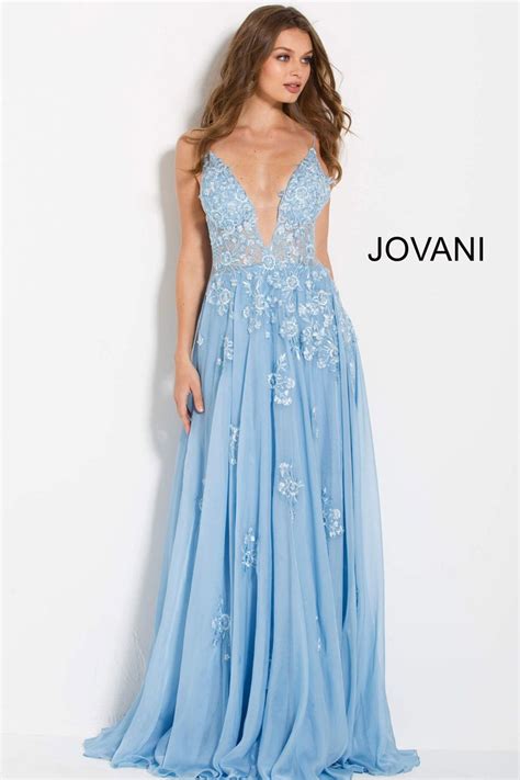 Style 58632 From Jovani Is A Plunging V Neck Floral Embroidered Prom