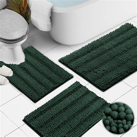3 Pieces Bathroom Rug Set Ultra Soft Non Slip Bath Rug And Absorbent Chenille Bath Mat Grey