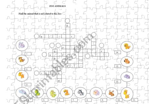 English worksheets: zoo animals crossword