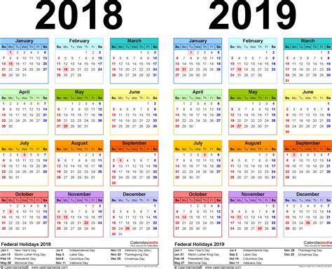 2018 2019 Two Year Calendar Free Printable Excel Templates