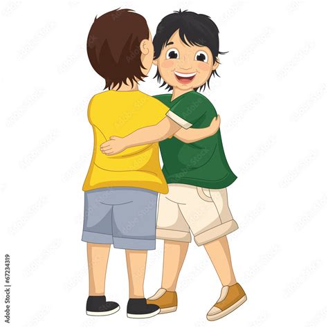 Vector Illustration Of A Little Boy Hugging Friend Stock Vektorgrafik