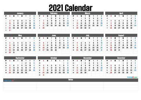 2021 Printable Yearly Calendar With Week Numbers - 21ytw157