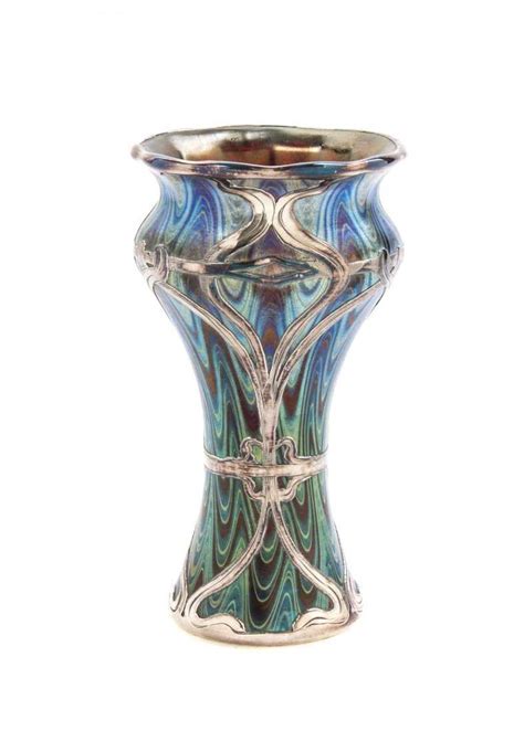 A Loetz Silver Overlay And Iridescent Glass Vase Heigh