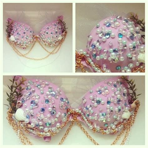 diy mermaid inspired rave bra embellished with pearls rhinestones gold chains and small