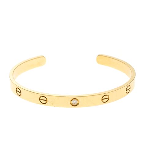 Cartier Love 1 Diamond 18k Yellow Gold Open Cuff Bracelet 19 Cartier Tlc