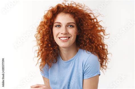 Close Up Tender Alluring Redhead Woman With Curly Hair That Floats In