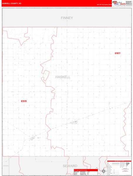 Haskell County Ks Zip Code Wall Map Red Line Style By Marketmaps