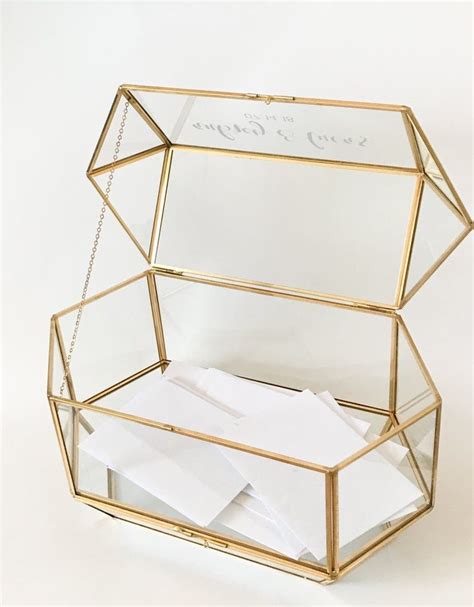 Personalized Geometric Wedding Card Box Keepsake Glass Gold Bride